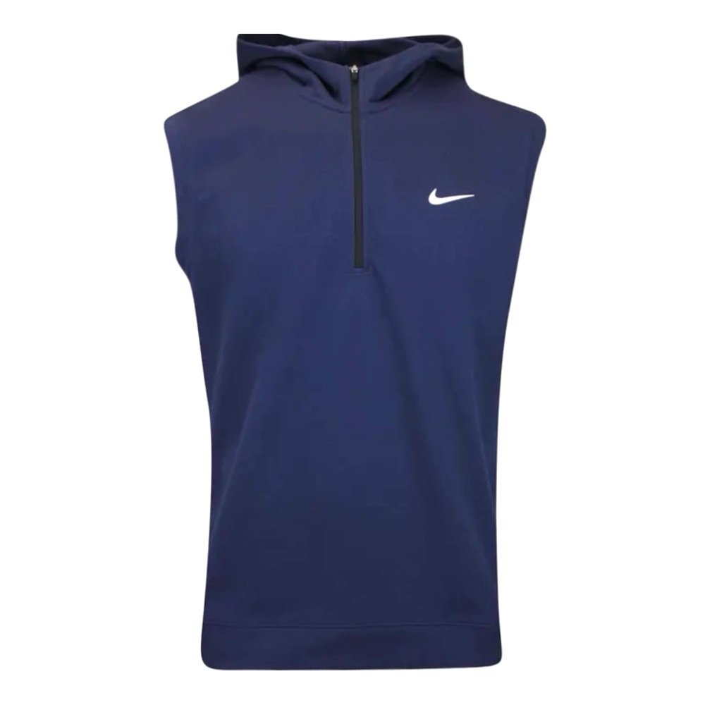 NIKE Swoosh ½ Zip Cotton Blend Sleeveless Tour Vest Hoodie MEDIUM Navy Blue NWT